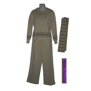 Vintage 70s Givenchy Sport Beige Striped Sweater Pants Scarf Logo Couture Petite